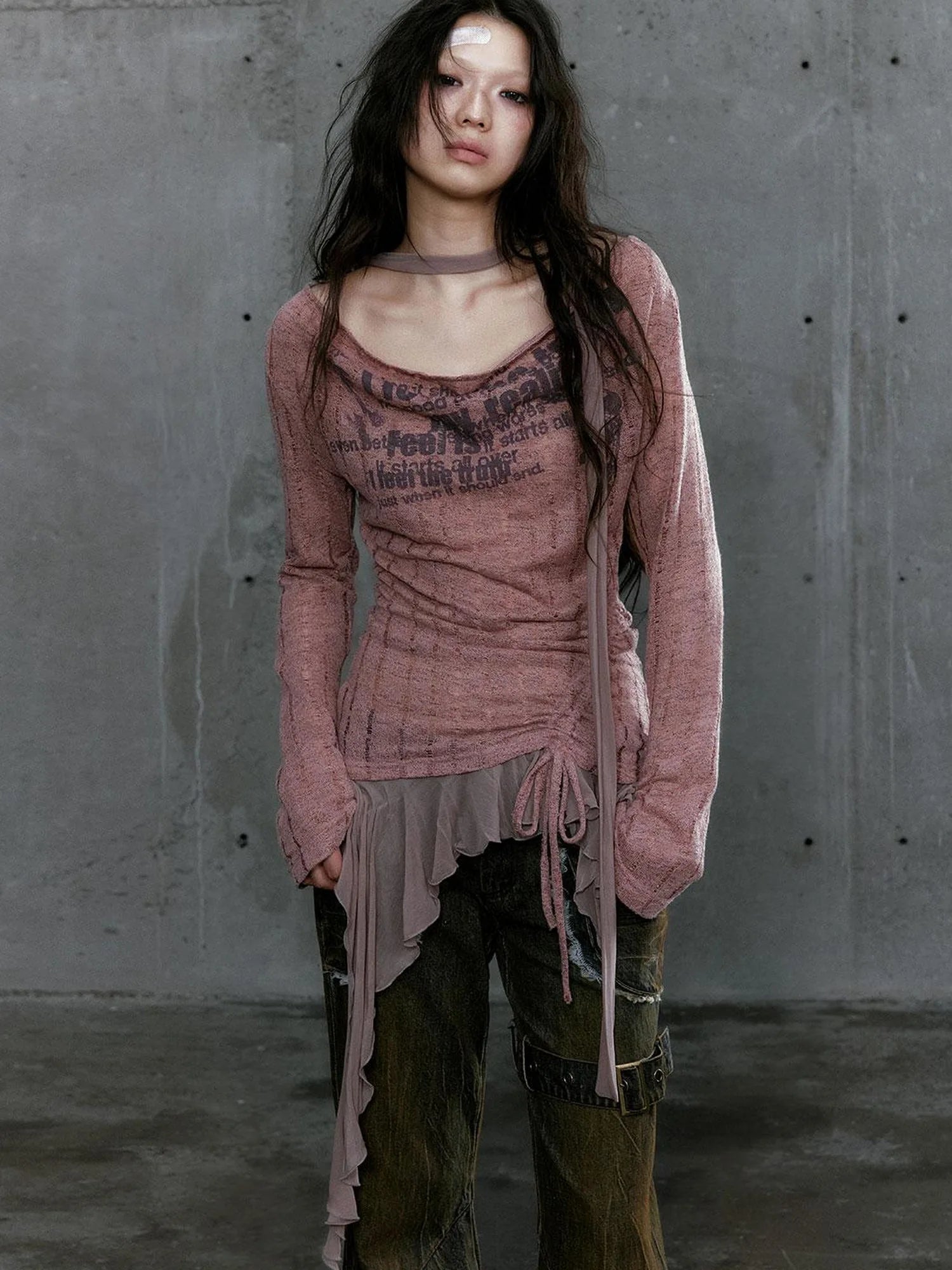 Graffiti Swing Collar Peplum Print Knit Top