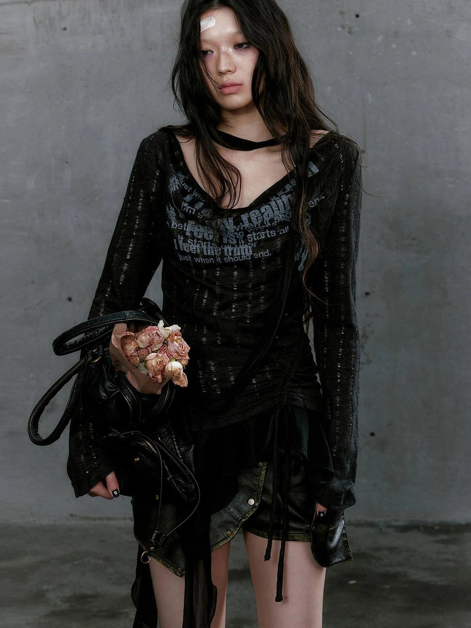 Graffiti Swing Collar Peplum Print Knit Top