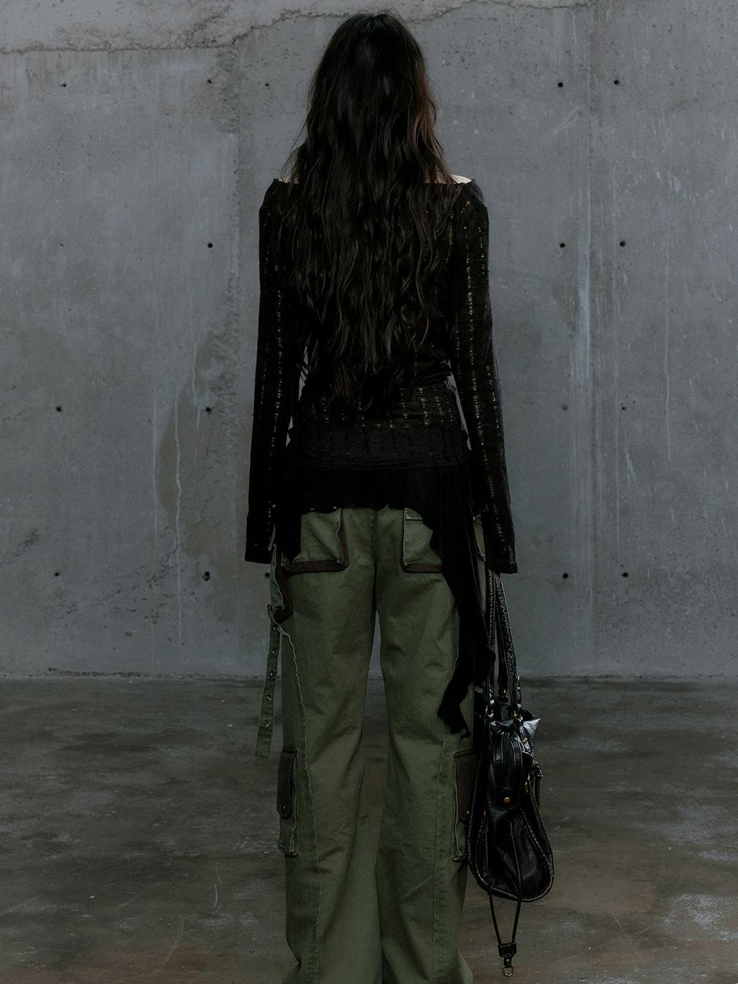c Gray Green Contrast Pocket Cargo Pants Low Waist Military Style