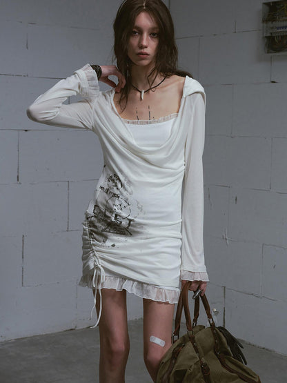 Update c Lace Up Hem Hooded Slip Dress With Punk Print