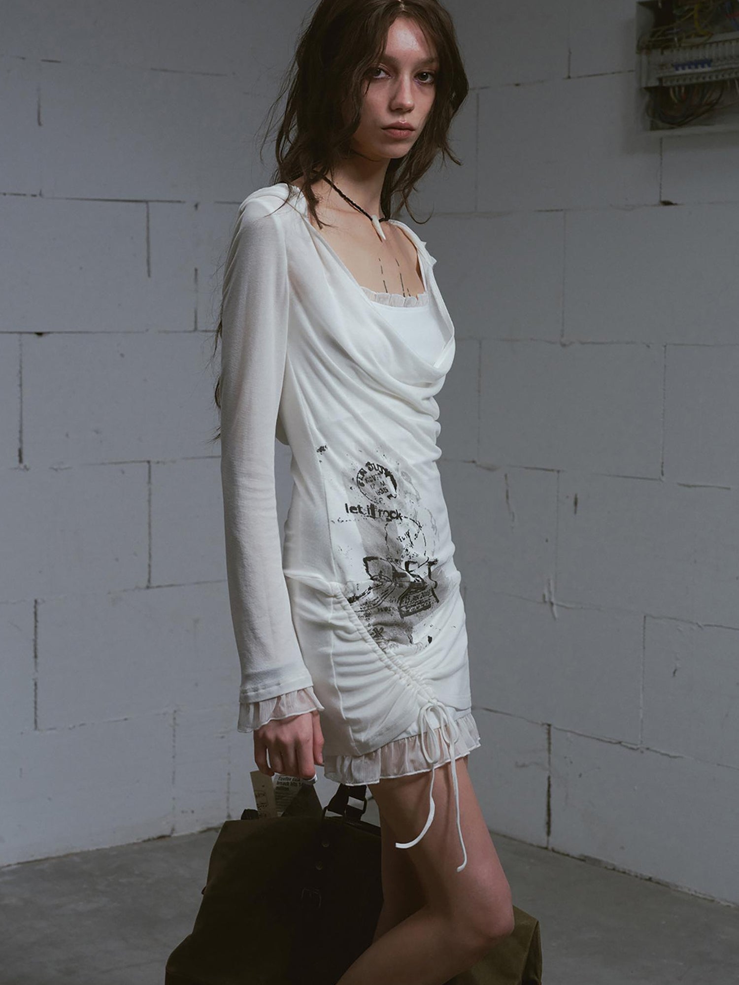 Update c Lace Up Hem Hooded Slip Dress With Punk Print