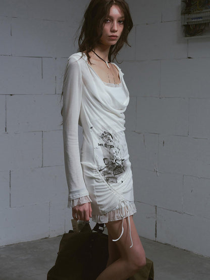 Update c Lace Up Hem Hooded Slip Dress With Punk Print