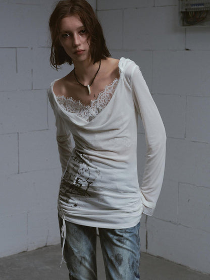 Update c Lace Up Hem Hooded Slip Dress With Punk Print