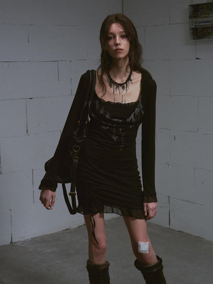 Update c Lace Up Hem Hooded Slip Dress With Punk Print