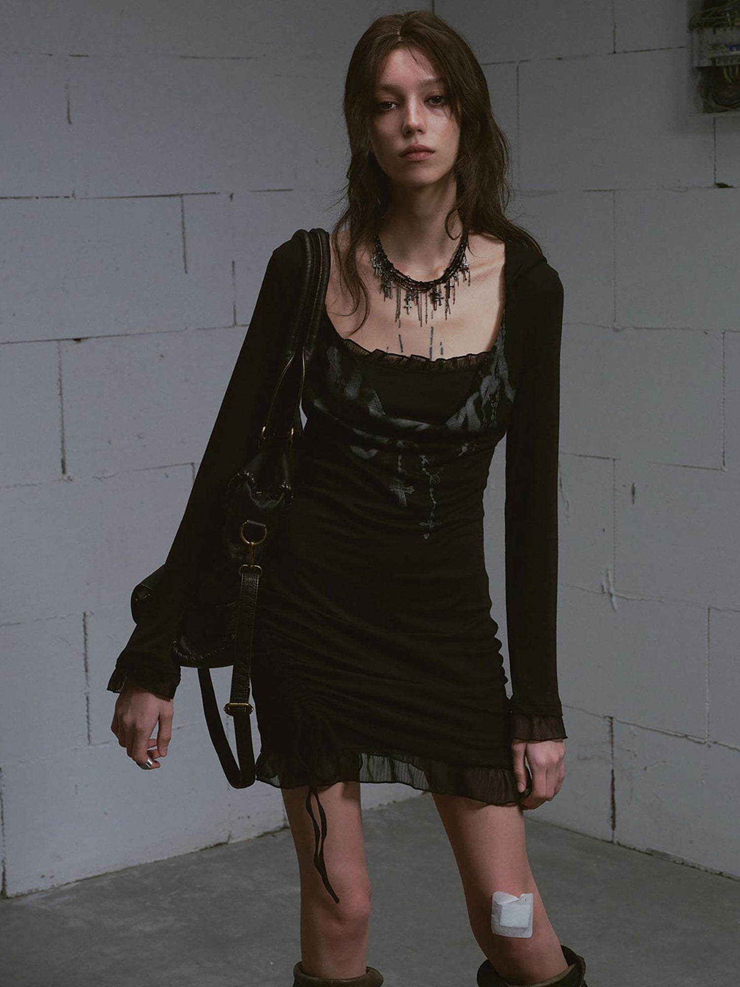 Update c Lace Up Hem Hooded Slip Dress With Punk Print