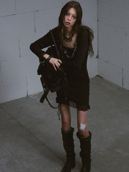 Update c Lace Up Hem Hooded Slip Dress With Punk Print