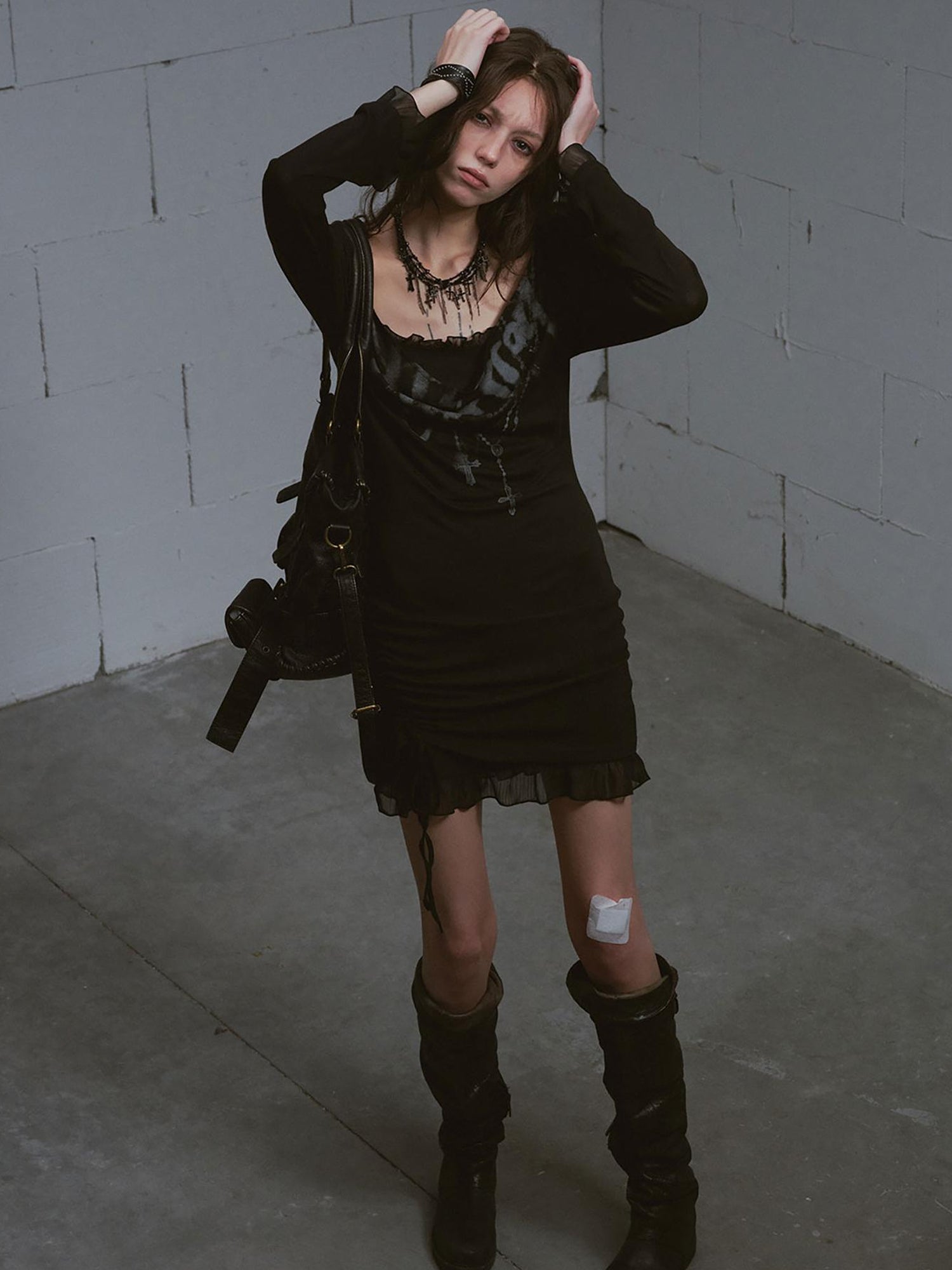 Update c Lace Up Hem Hooded Slip Dress With Punk Print