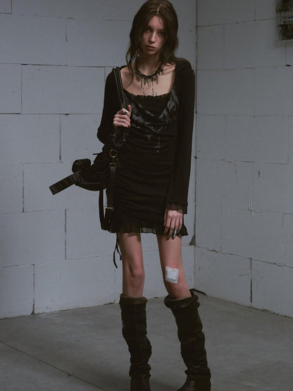 Update c Lace Up Hem Hooded Slip Dress With Punk Print