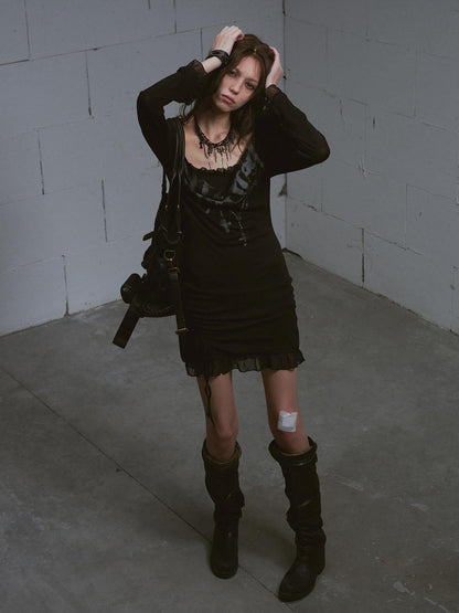 Update c Lace Up Hem Hooded Slip Dress With Punk Print