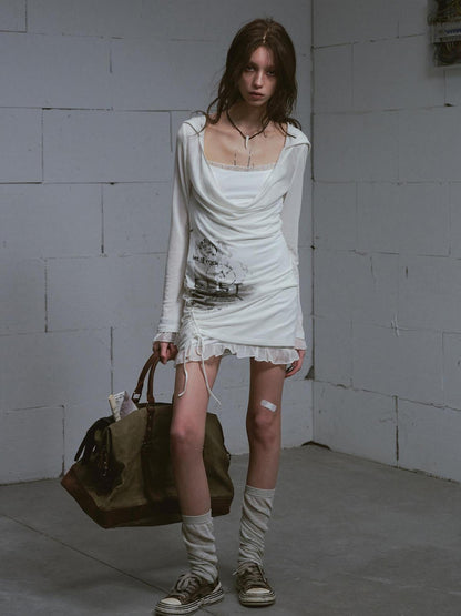 Update c Lace Up Hem Hooded Slip Dress With Punk Print