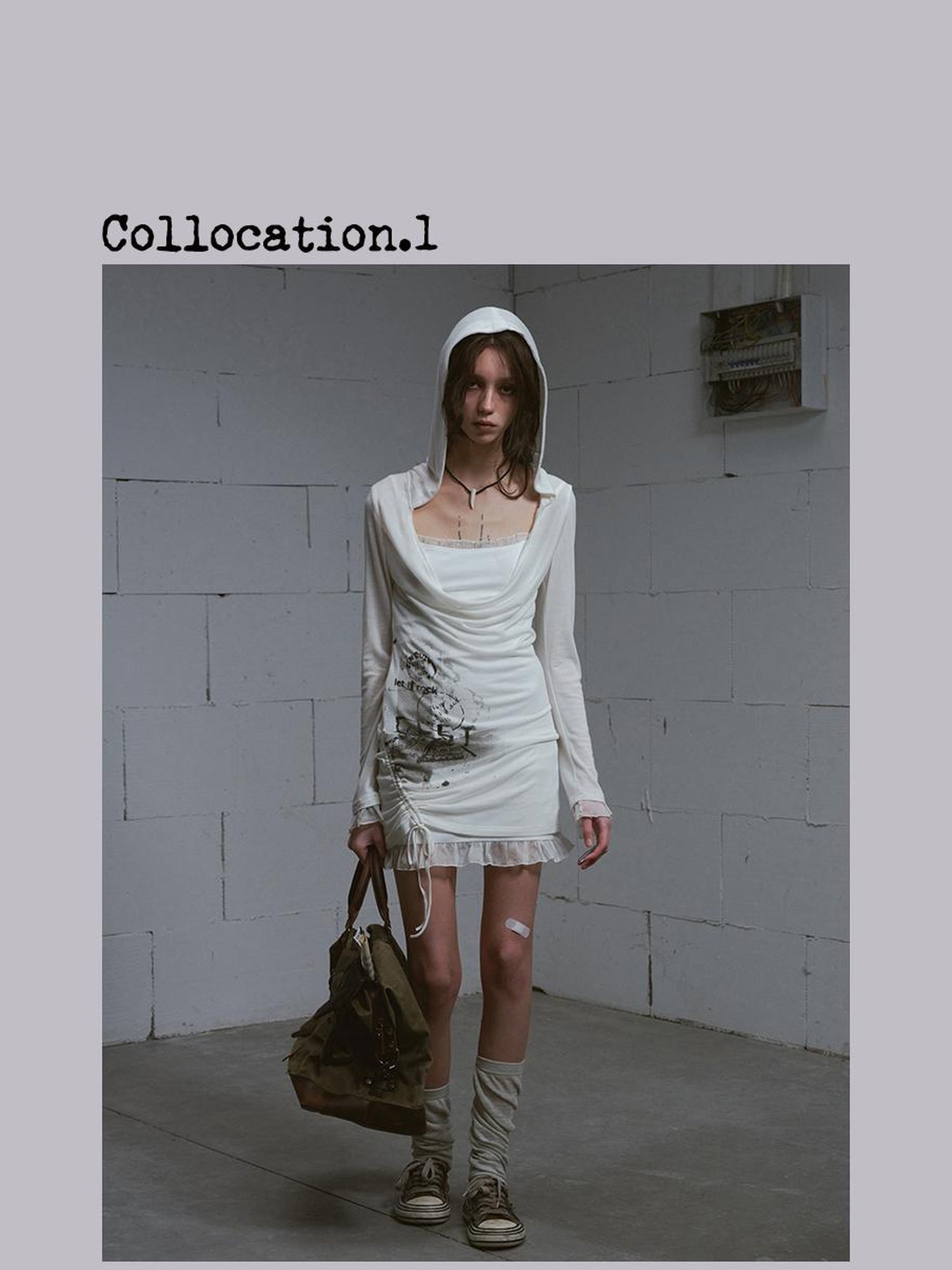 Update c Lace Up Hem Hooded Slip Dress With Punk Print