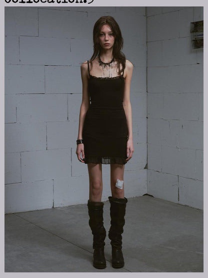 Update c Lace Up Hem Hooded Slip Dress With Punk Print