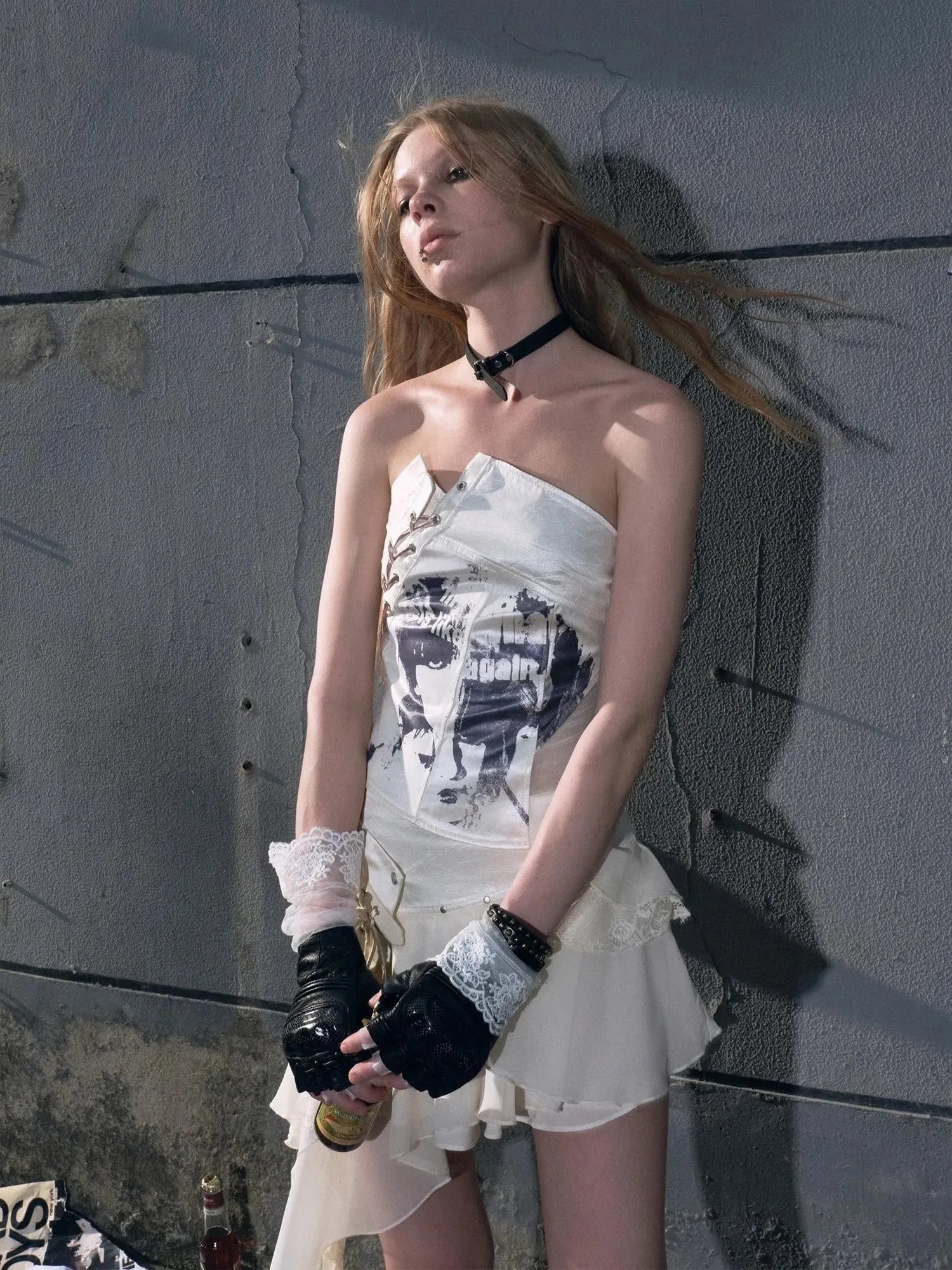 Lost Hand Punk Deconstructed Ribbon Bra Top