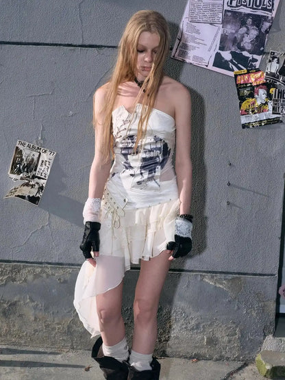 Lost Hand Punk Deconstructed Ribbon Bra Top