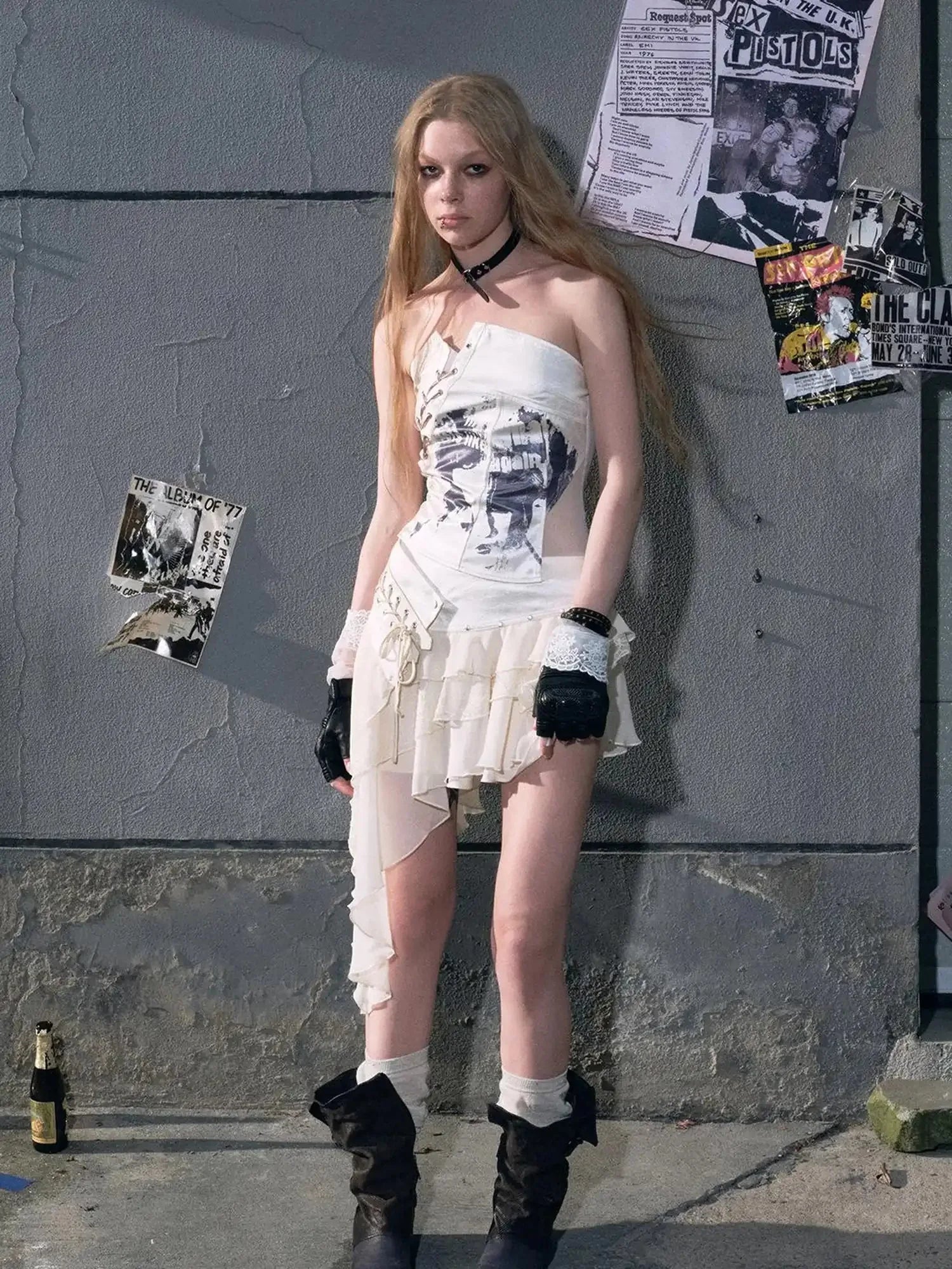 Lost Hand Punk Deconstructed Ribbon Bra Top