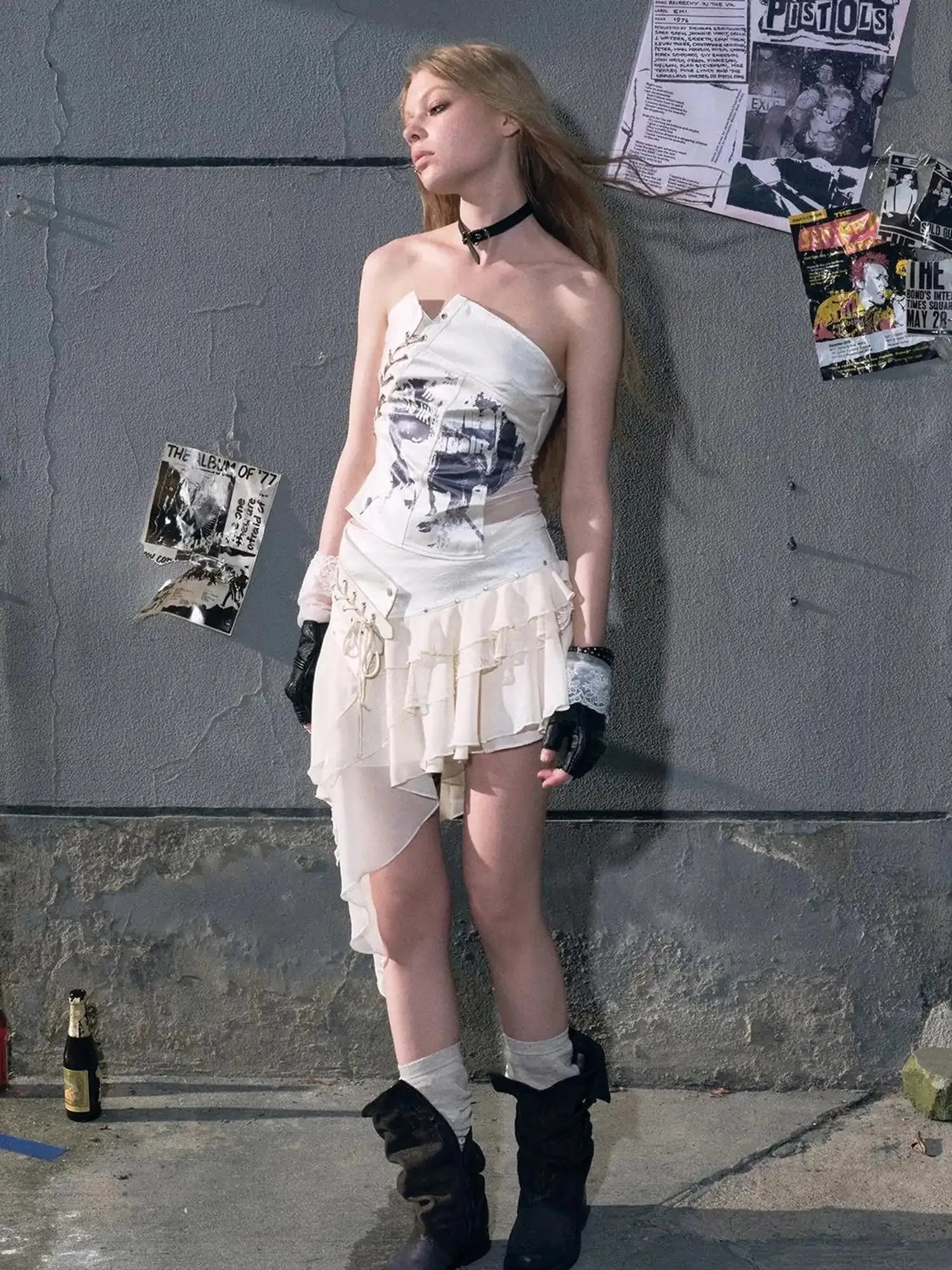 Lost Hand Punk Deconstructed Ribbon Bra Top