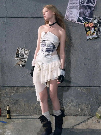 Lost Hand Punk Deconstructed Ribbon Bra Top