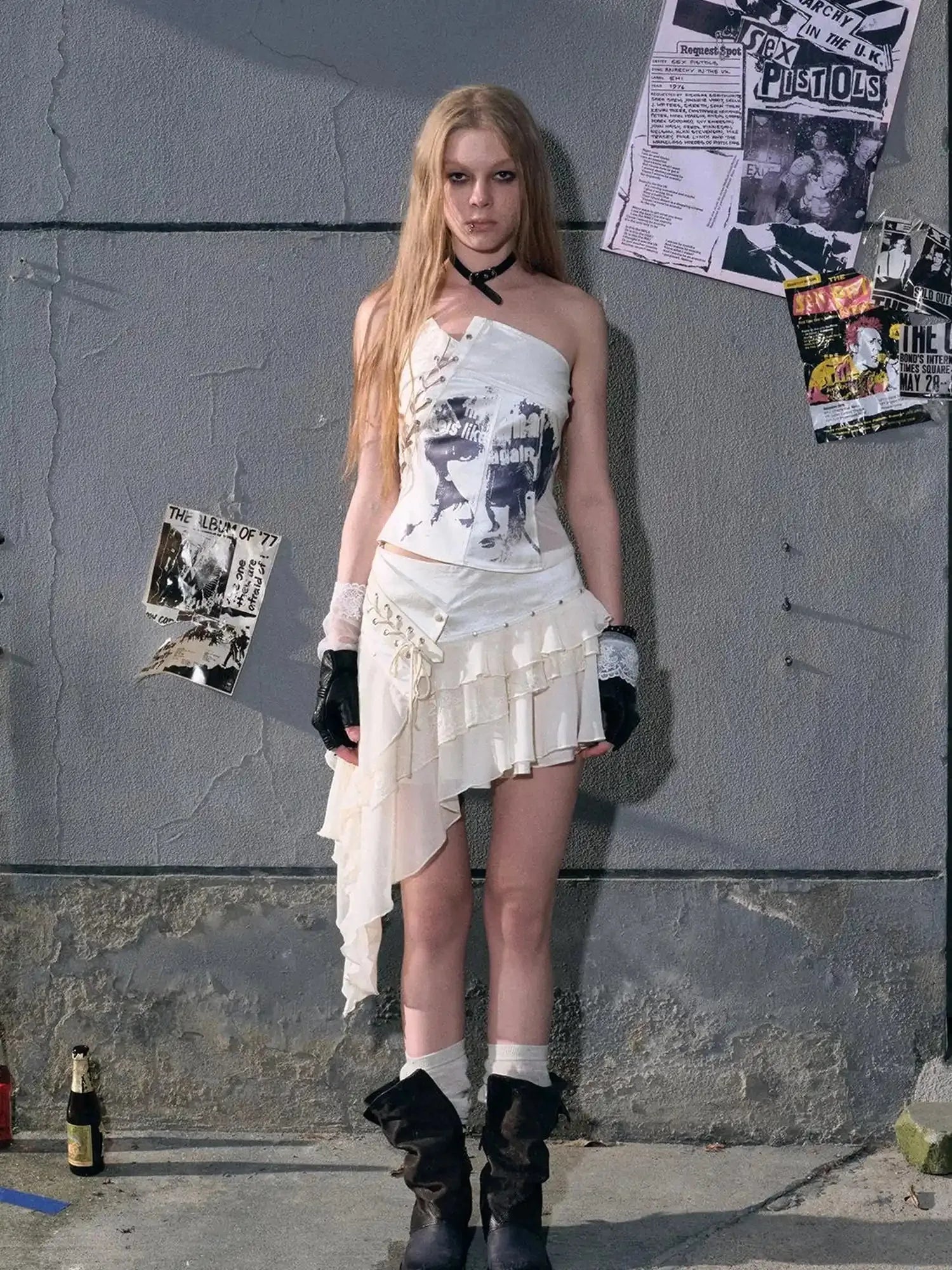 Lost Hand Punk Deconstructed Ribbon Bra Top