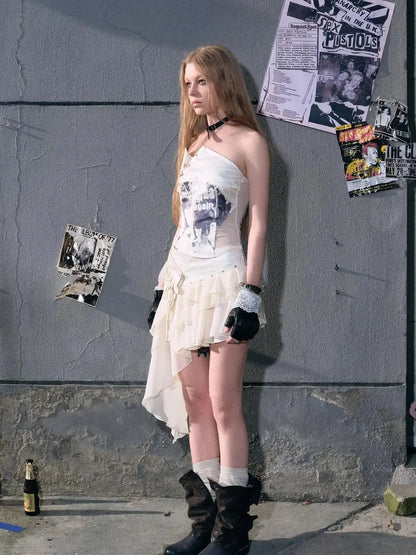 Lost Hand Punk Deconstructed Ribbon Bra Top