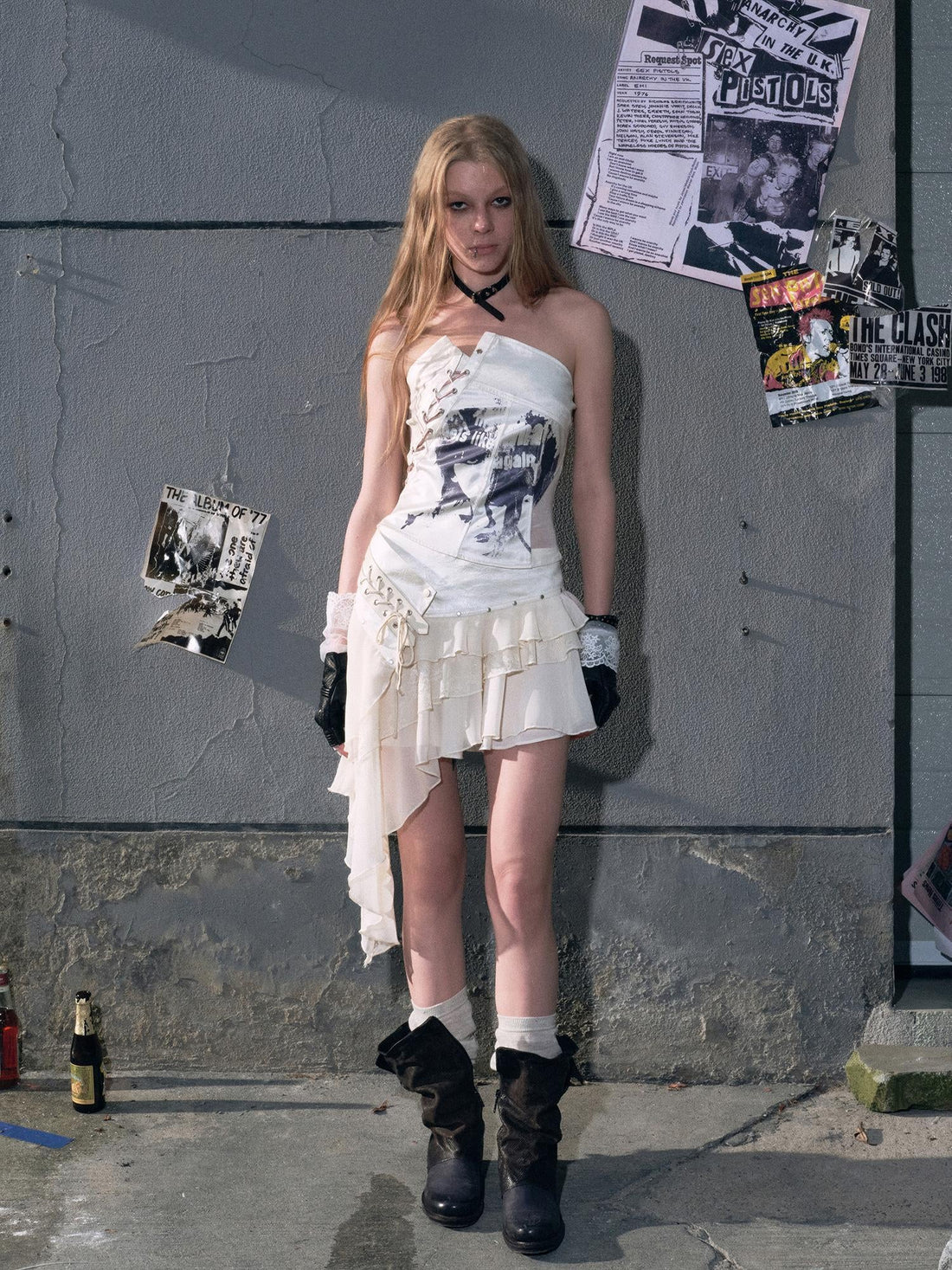 c Lost Hand Punk Deconstructed Ribbon Bra Top