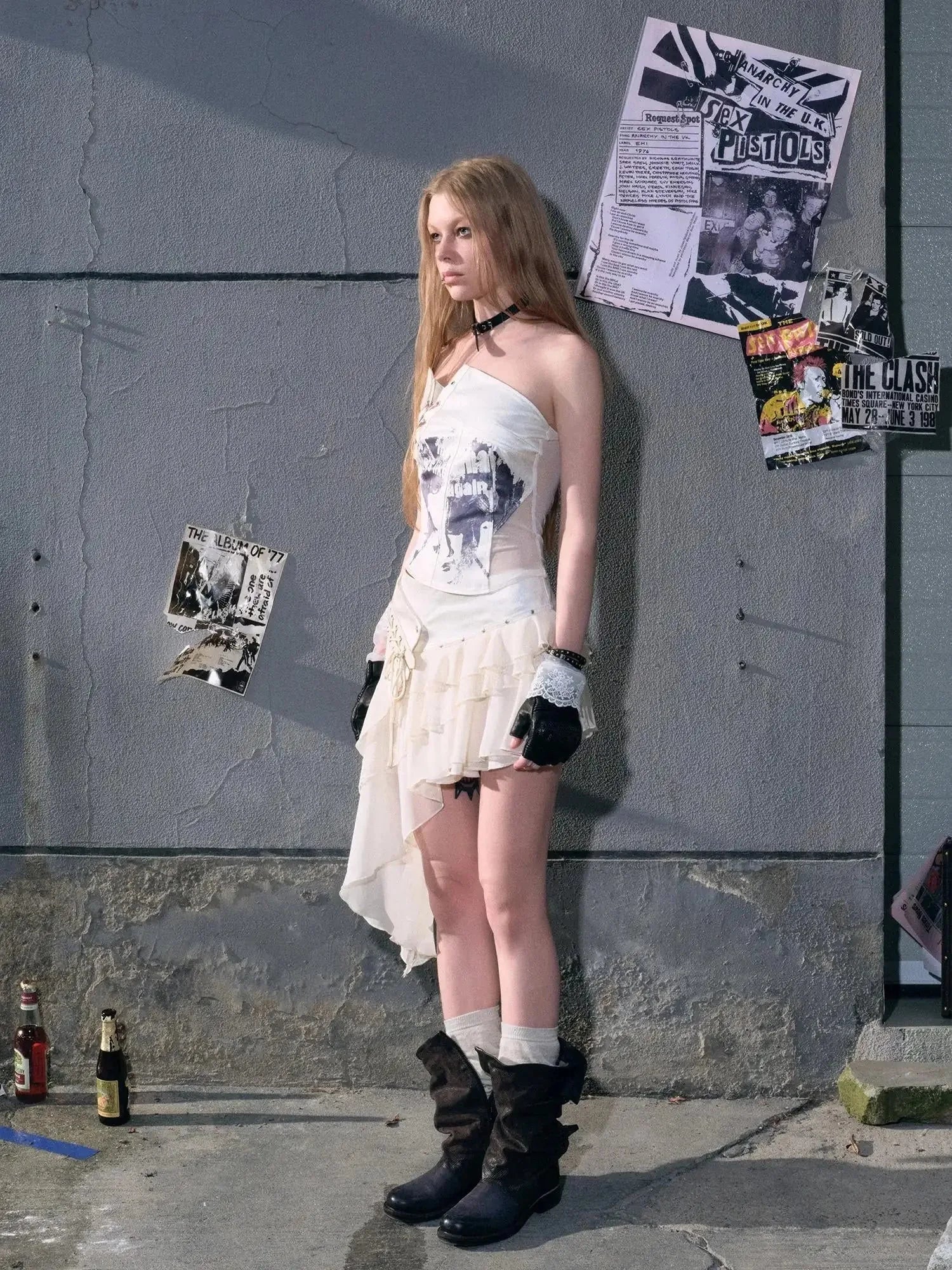 Lost Hand Punk Deconstructed Ribbon Bra Top