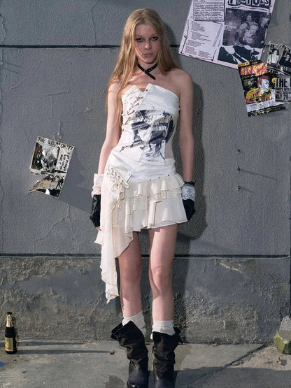 Lost Hand Punk Deconstructed Ribbon Bra Top