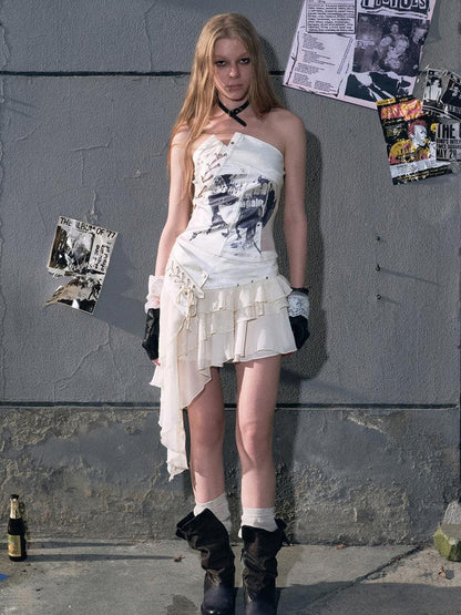 c Lost Hand Punk Deconstructed Ribbon Bra Top