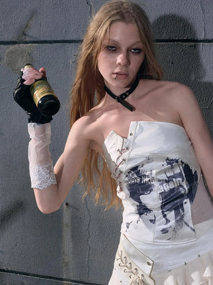 Lost Hand Punk Deconstructed Ribbon Bra Top