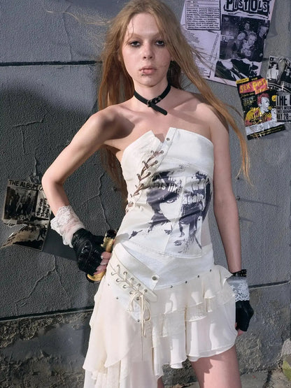 Lost Hand Punk Deconstructed Ribbon Bra Top