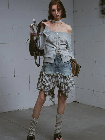 Lost Road Cut Out Print Shoulder Knit Sweatshirt