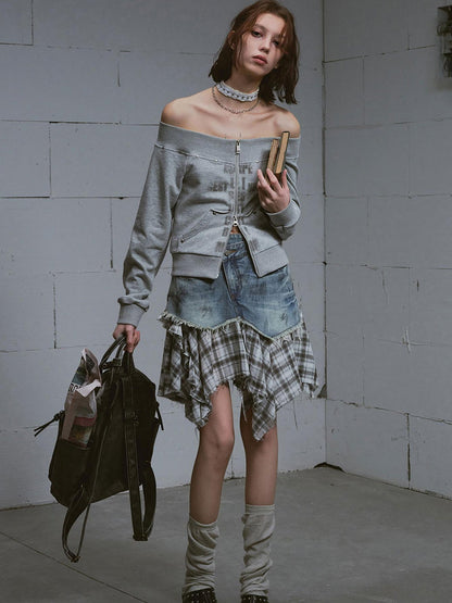 Update c Lost Road Cut Out Print Shoulder Knit Sweatshirt