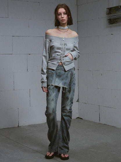 Update c Lost Road Cut Out Print Shoulder Knit Sweatshirt