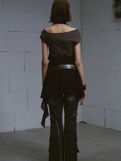 Lost Road Print Layered Dress With Scarf