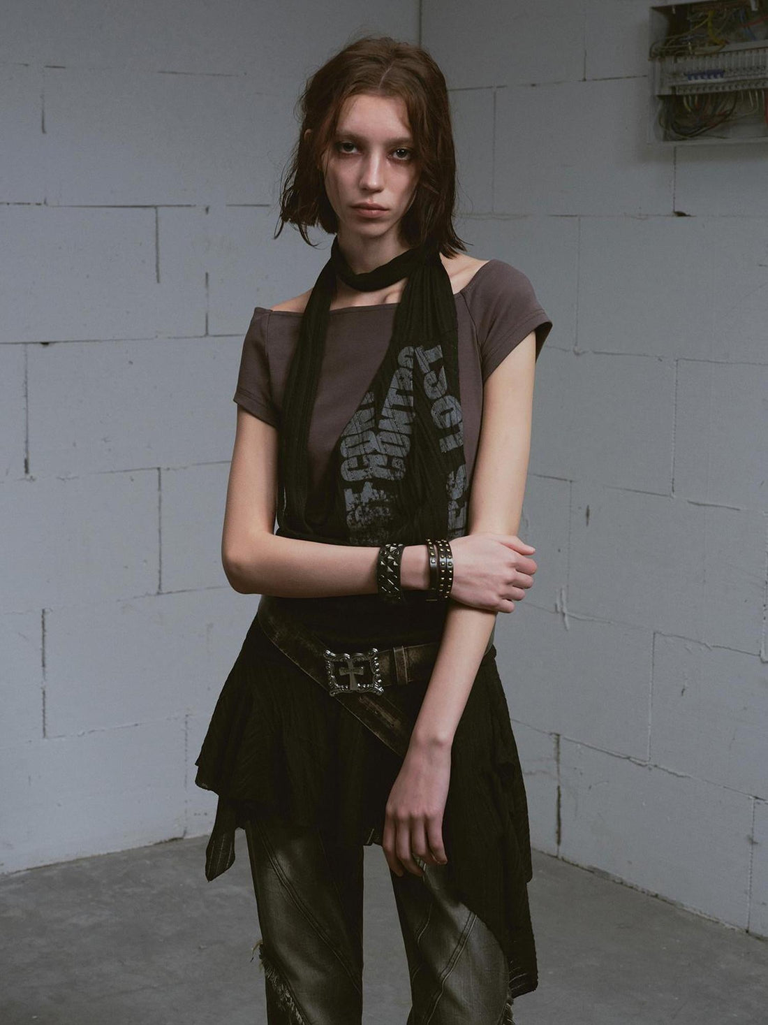 Update c Lost Road Print Layered Dress With Scarf