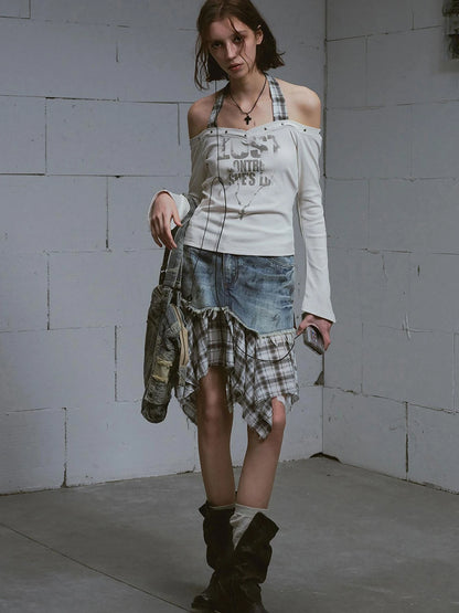 Lost Road Studded Punk Print Halter Top