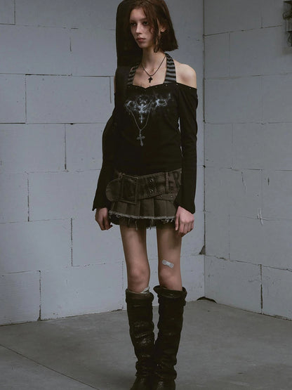 Lost Road Studded Punk Print Halter Top