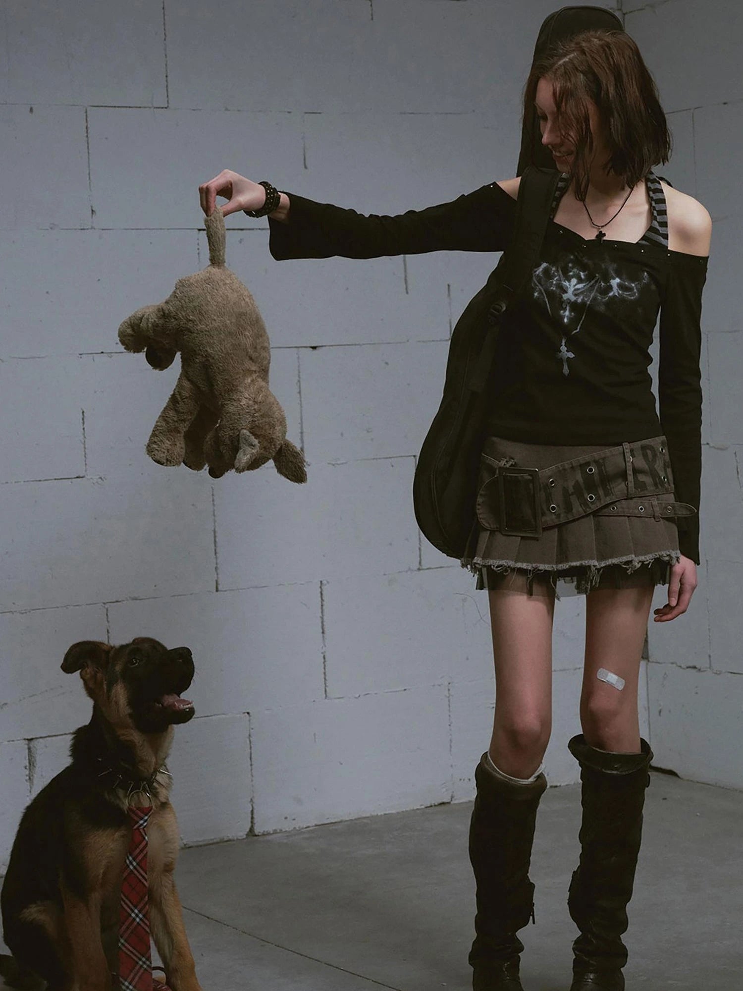 Lost Road Studded Punk Print Halter Top