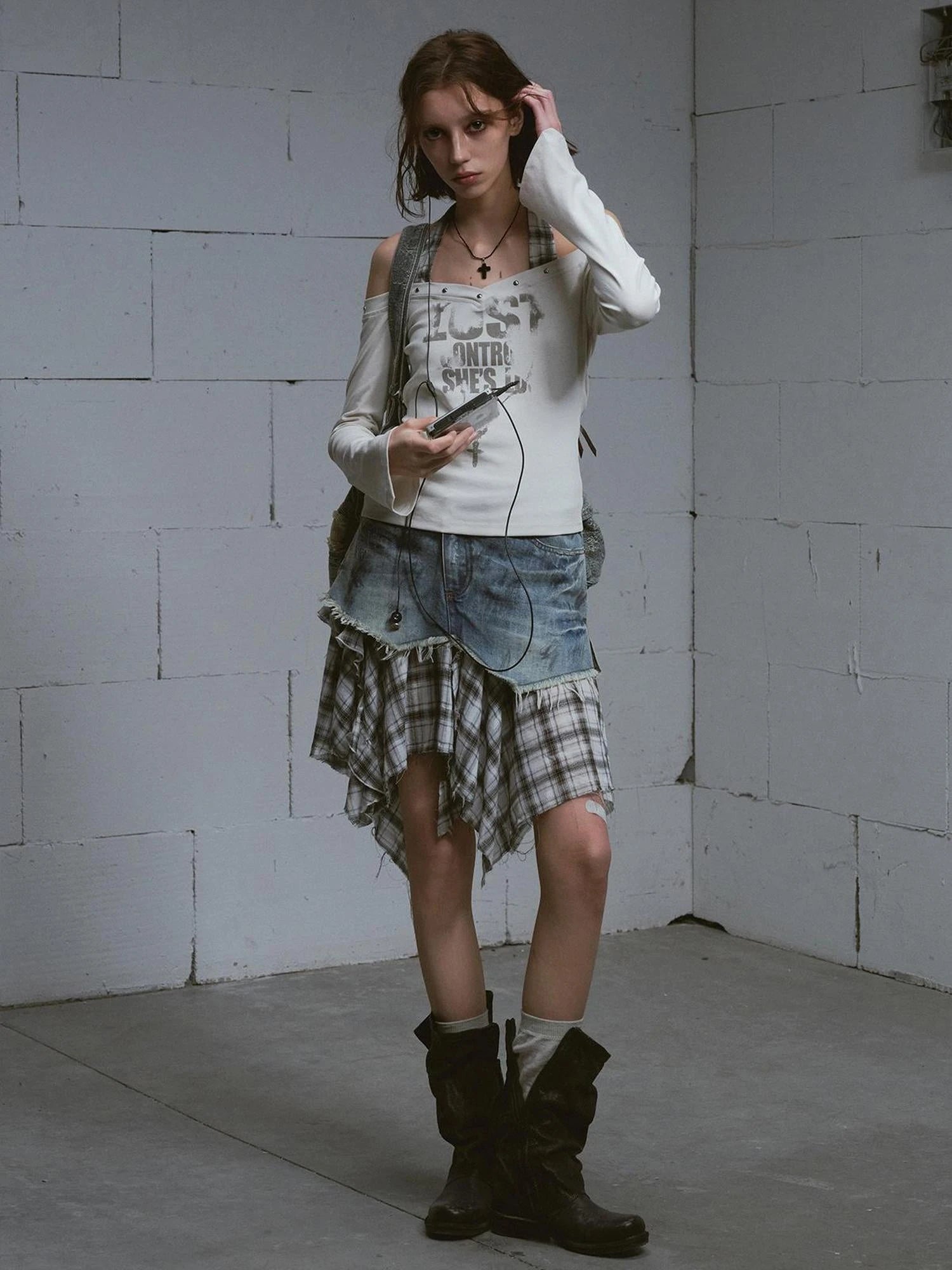 Lost Road Studded Punk Print Halter Top