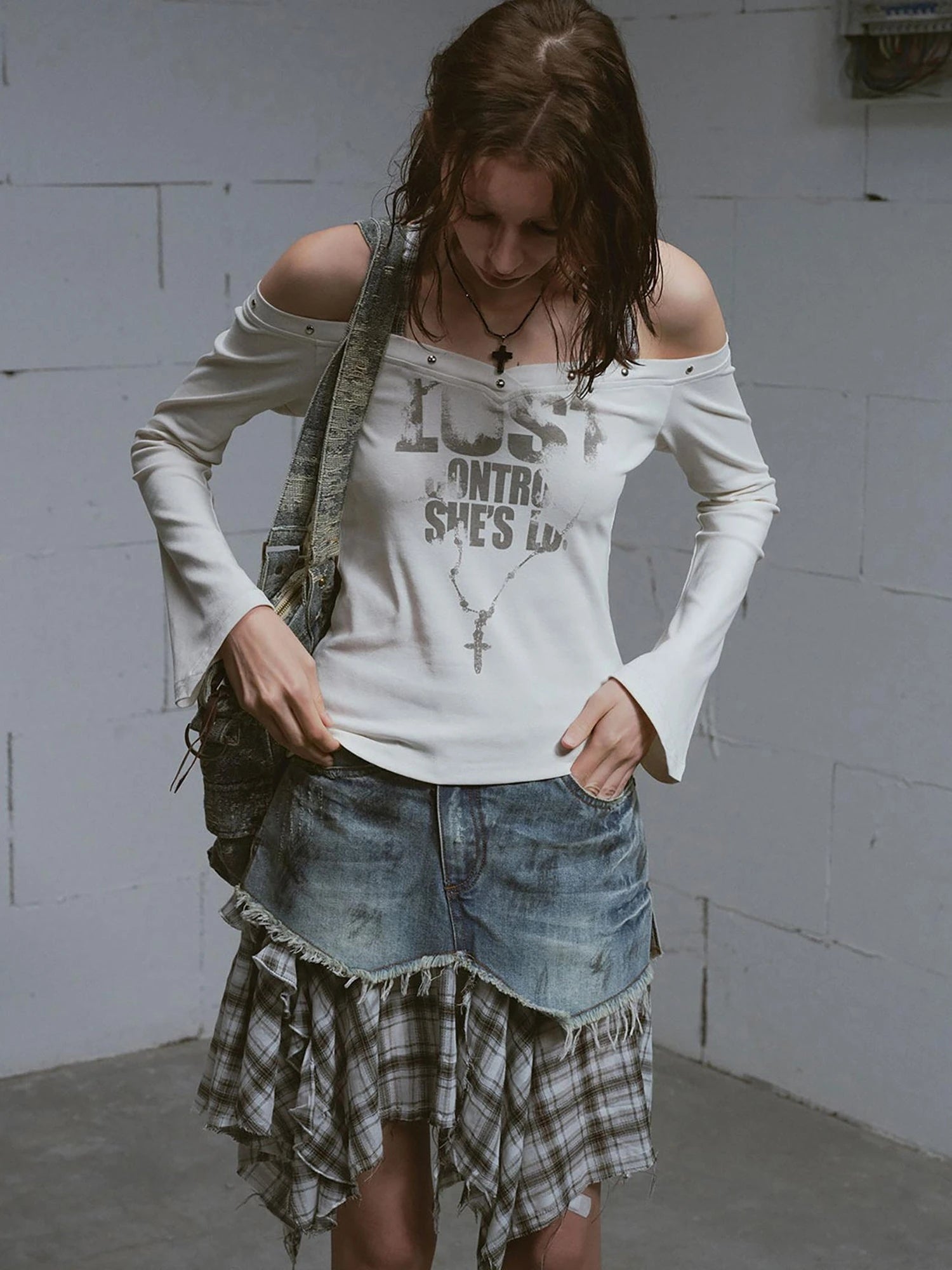 Lost Road Studded Punk Print Halter Top