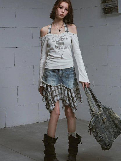 Lost Road Studded Punk Print Halter Top