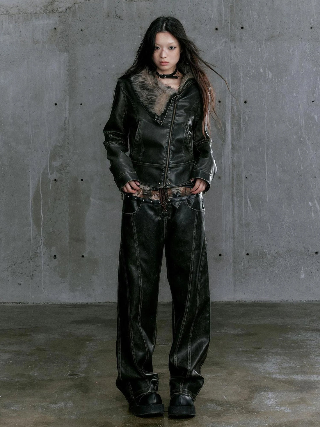 Low Waist Wide Leg Belted Patchwork Denim Pants