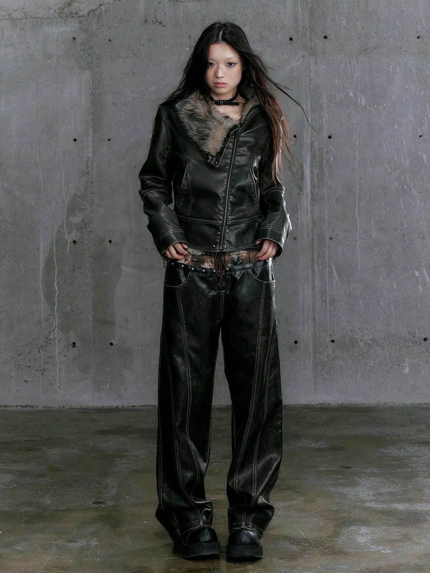 Low Waist Wide Leg Belted Patchwork Denim Pants