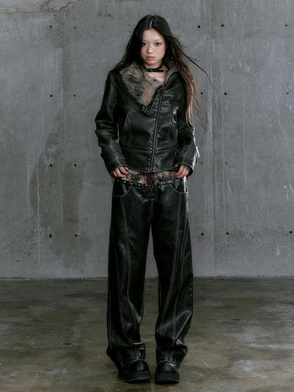 Low Waist Wide Leg Belted Patchwork Denim Pants