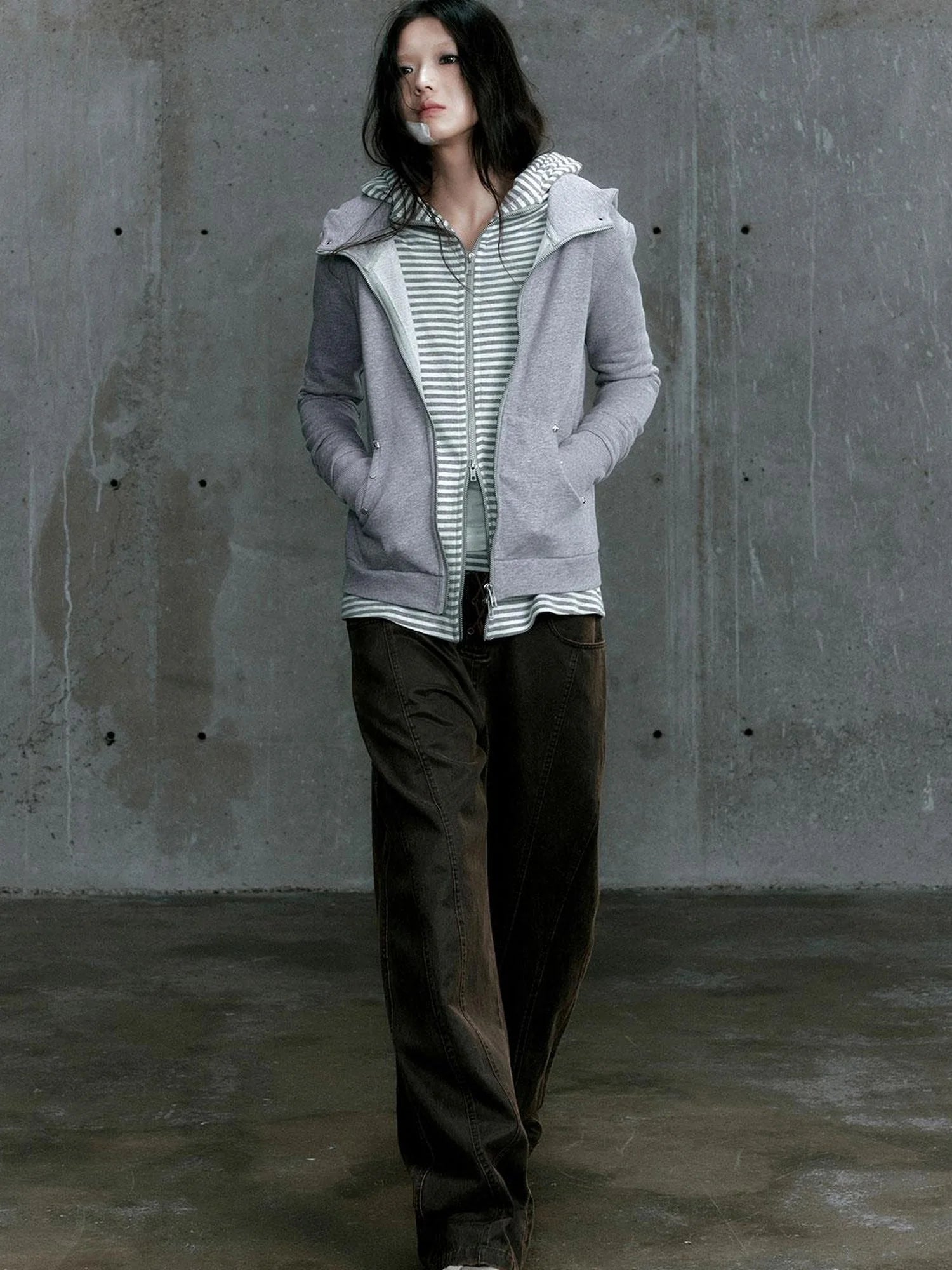 Low Waist Wide Leg Belted Patchwork Denim Pants