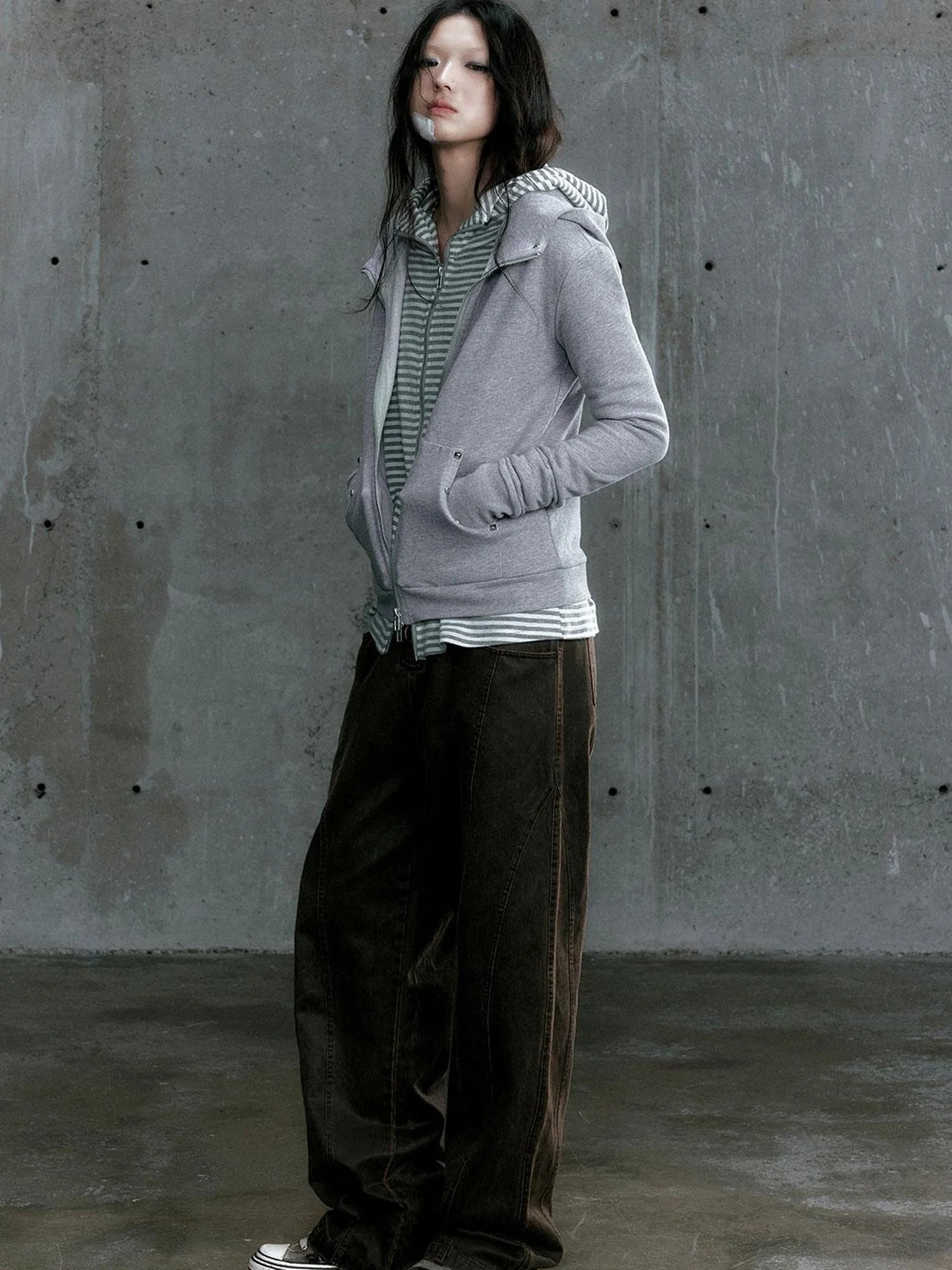 Low Waist Wide Leg Belted Patchwork Denim Pants