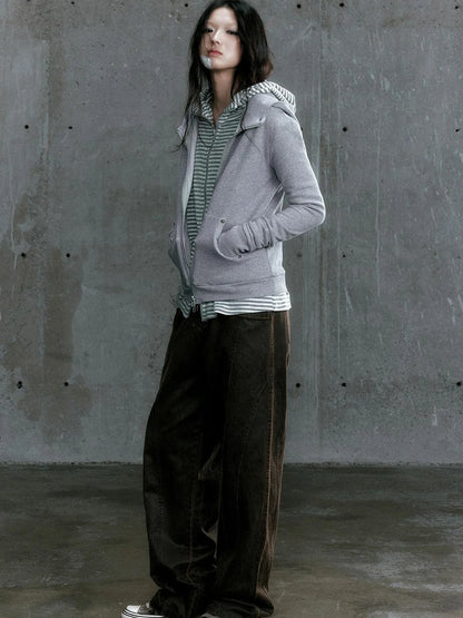 Low Waist Wide Leg Belted Patchwork Denim Pants