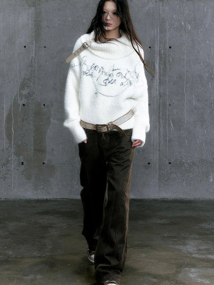 Low Waist Wide Leg Belted Patchwork Denim Pants