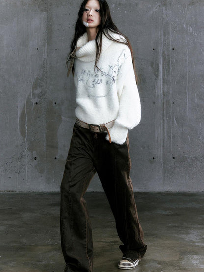 Update c Low Waist Wide Leg Belted Patchwork Denim Pants