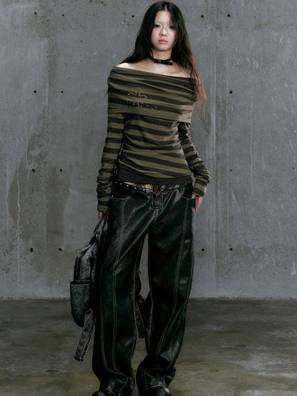 Low Waist Wide Leg Belted Patchwork Denim Pants