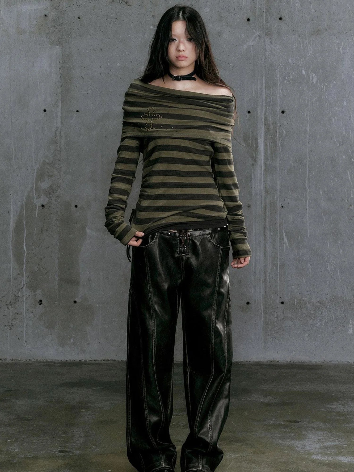 Low Waist Wide Leg Belted Patchwork Denim Pants